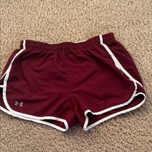 Under Armour Women's Maroon Athletic Shorts with White Trim